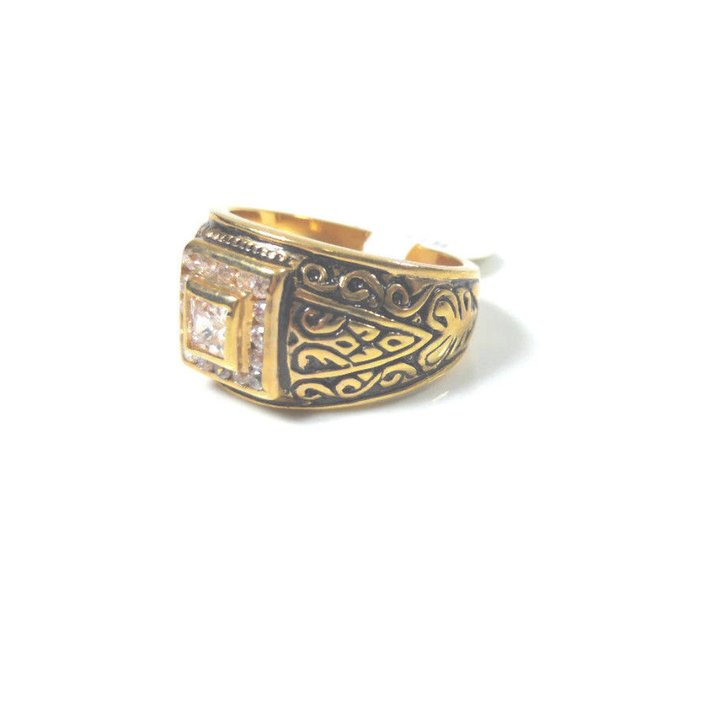 Men's Antiqued Gold Ring Square CZ 50MILS GP - Picture 7 of 8